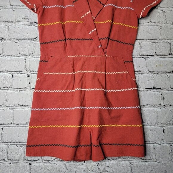 Francesca's Blue Rain Clay Red Multicolor Stripe Romper 100% Cotton Size S - Picture 3 of 11